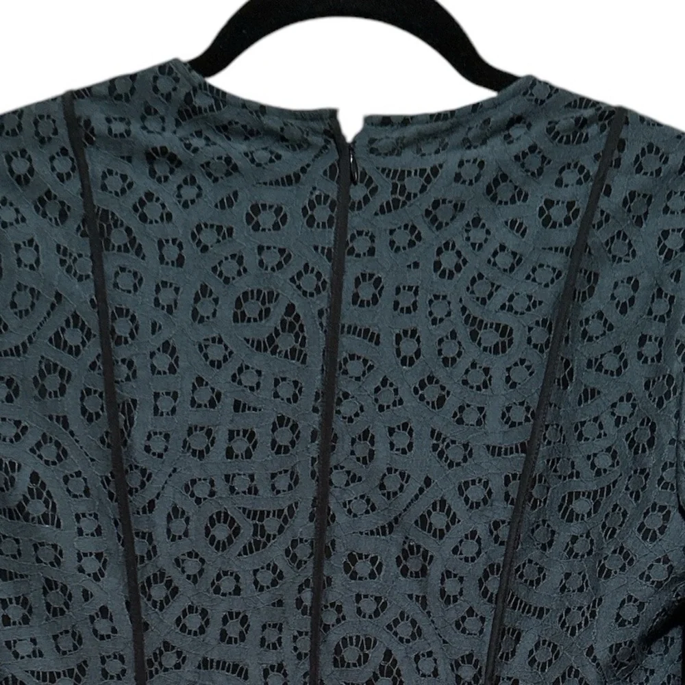 Malene Birger Green Black Lace Long Sleeve Peplum Blouse Vintage Chic Top 2